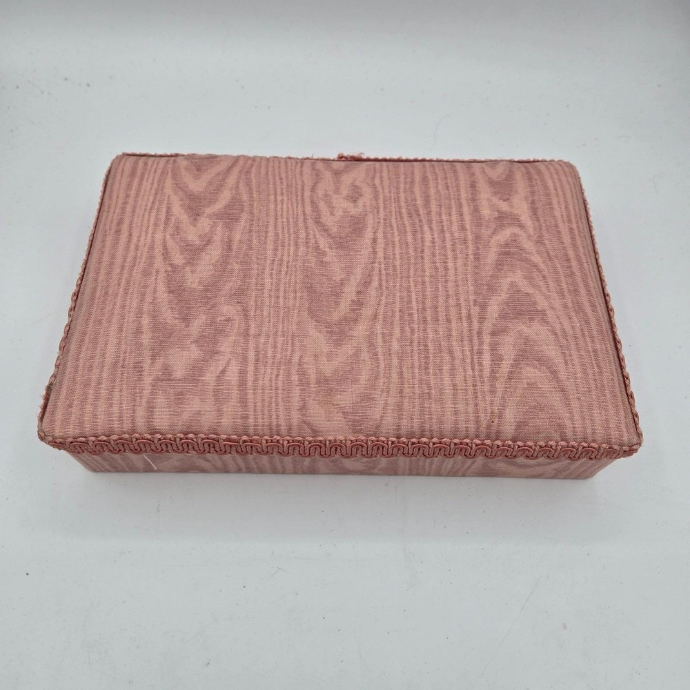 Vintage Pink Fabric Jewelry Box Display Case Organizer Storage 18 Compartment